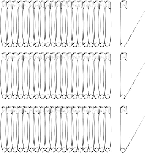 50 pasadores de seguridad de 3.3 pulgadas (3.346 in) resistentes, pasadores de seguridad grandes a granel, alfileres de costura de metal plateado,