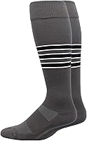 MadSportsStuff Gridiron 3 Stripe Football Socks - Youth & Adult Team Colors, Moisture-Wicking, Made in USA
