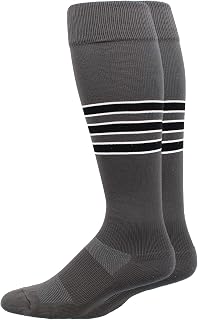 MadSportsStuff Gridiron 3 Stripe Football Socks - Youth & Adult Team Colors, Moisture-Wicking, Made in USA