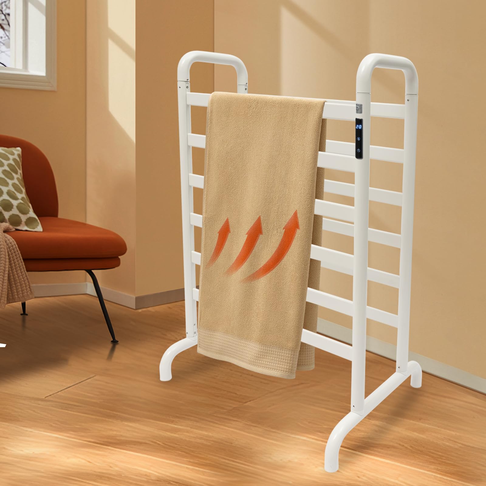 Badheizkörper, Heizkörper Bad, 45-60℃ Handtuchheizkörper, 180W Badheizkörper Handtuchhalter, Handtuchtrockner mit Digitalem Thermostat mit Timer und Heizstab, 60 * 43 * 90.5cm
