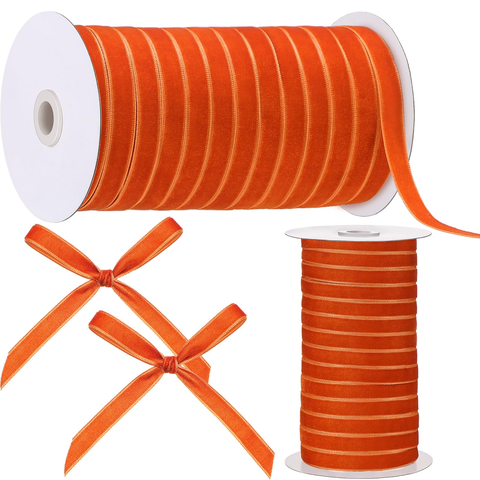 Cinta de terciopelo vintage navideña de 3/8 de pulgada naranja calabaza