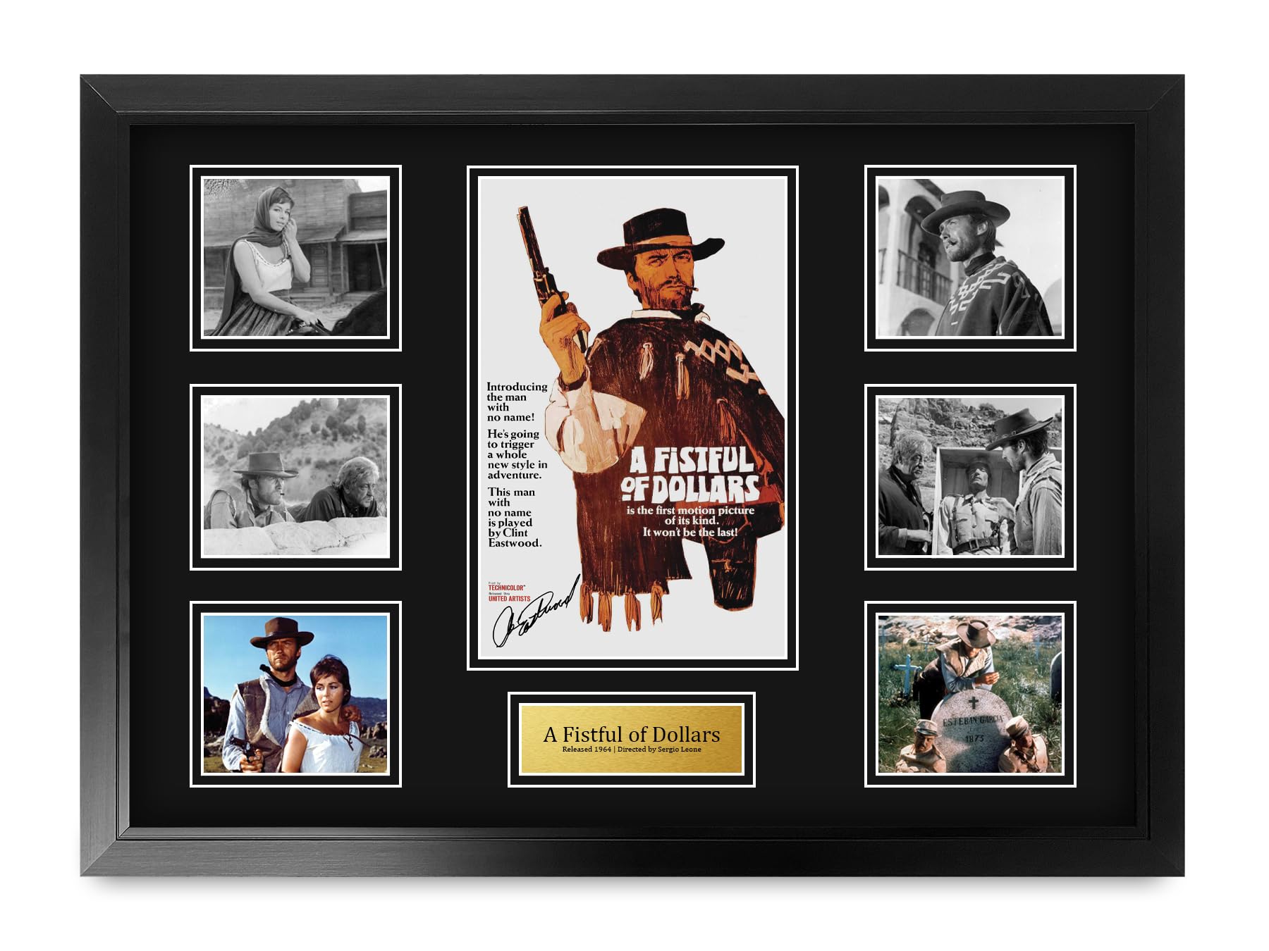 HWC Trading A Fistful Of Dollars Clint Eastwood Regali Stampato Poster Firmato Autografo Immagine Per Film Memorabilia Tifosi - A2 Incorniciato (ID-006468)