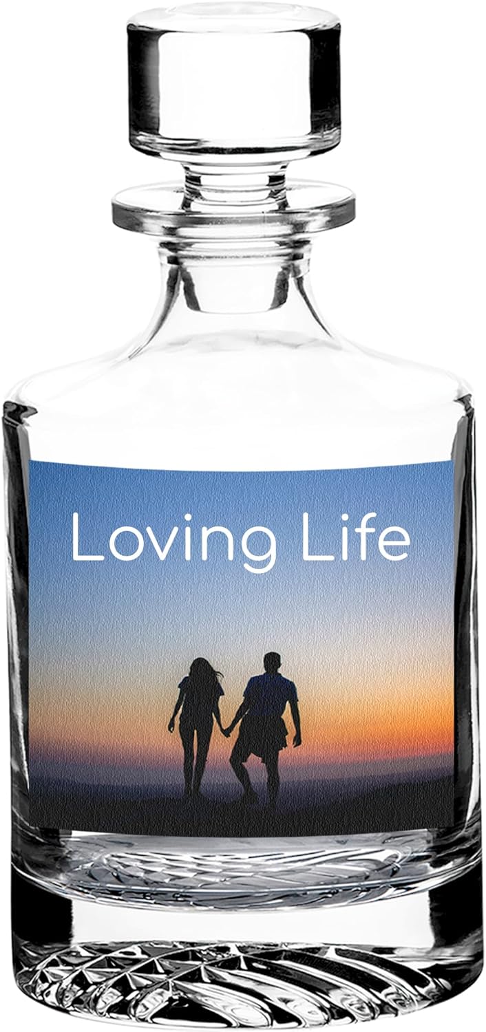 Personalized Print Glass 28oz Whiskey Decanter, Round Picture Image, Custom Photo Gift, Retirement, Anniversary, Housewarming, Customized Bourbon Gifts for Men, Scotch Birthday, Him, Dad, Father