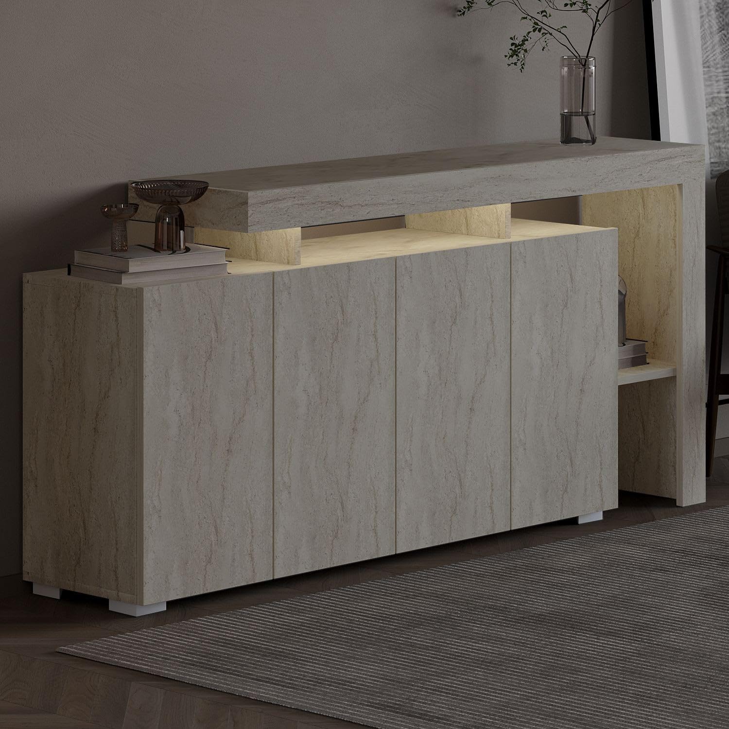 HABITAT ET JARDIN Buffet en Bois Beliz - 170 x 35 x 80 cm - Travertin