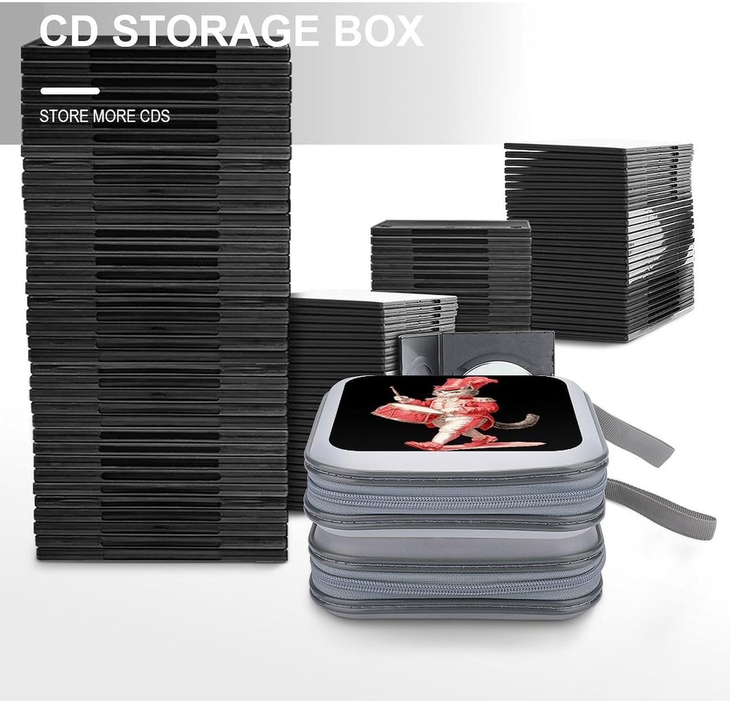 Vintage Cat Band Drum Drummer CD Case DVD Storage Holder Binder 40 Capacity | protective,hard case,protable loop,travel car use,zippered closure