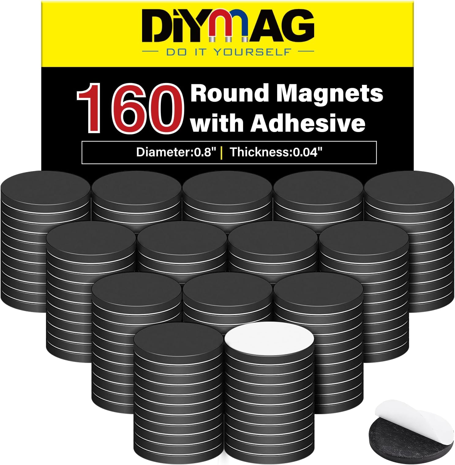 DIYMAG 160Pcs Magnetic Dot with Self Adhesive, Round Magnets Magnetic Tape Flexible Magnet Sheets with Adhesive for Crafts, Photos and Die Storage Easy Peel and Stick, 0.8 x 0.04inch