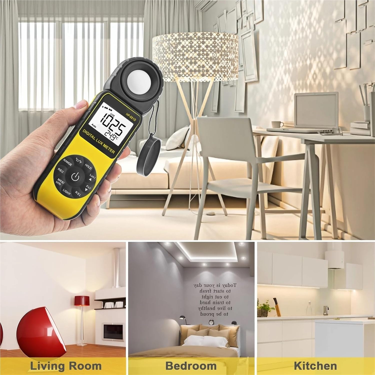 Light Meter, HP-881D Light Meter 400,000 LUX Digital Luxmeter Luminance Lux Fc Test Max Min Handheld Type Illuminometers Photometer,Light Meter Photography