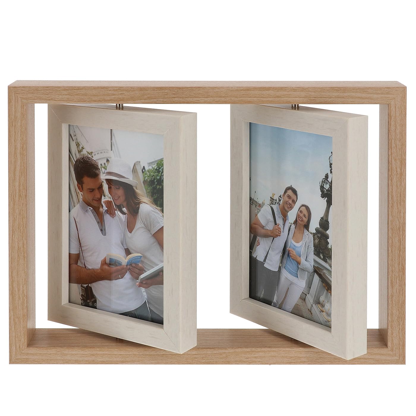 Shudehill Giftware Brown Two Tone Double Spin Picture Frame - Pine & Wood (Pine Light)