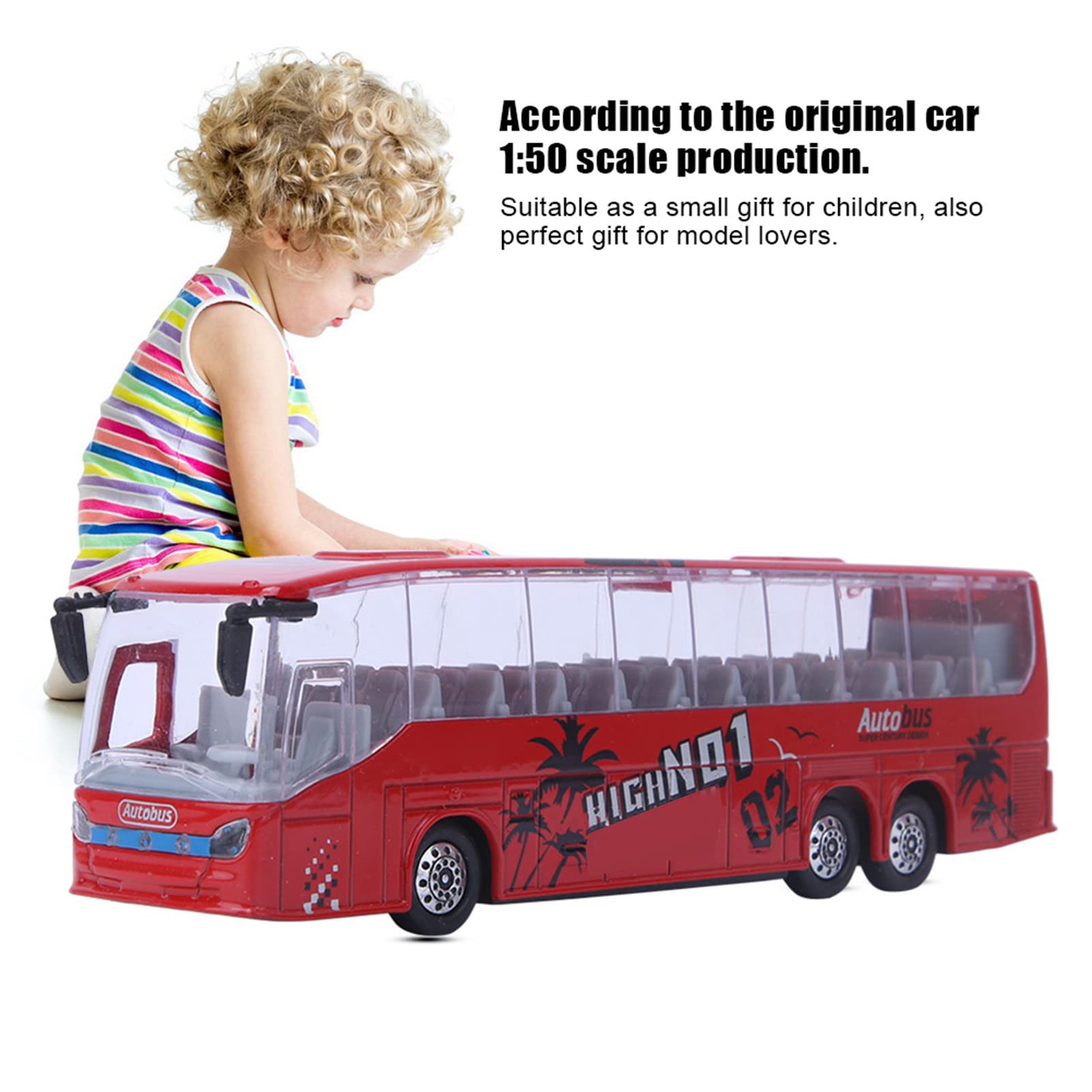 Keenso Juguete de Autobús con Retroceso 1:50, Modelo de Autobús de Tránsito con Luz y Música para Niños (Rojo)