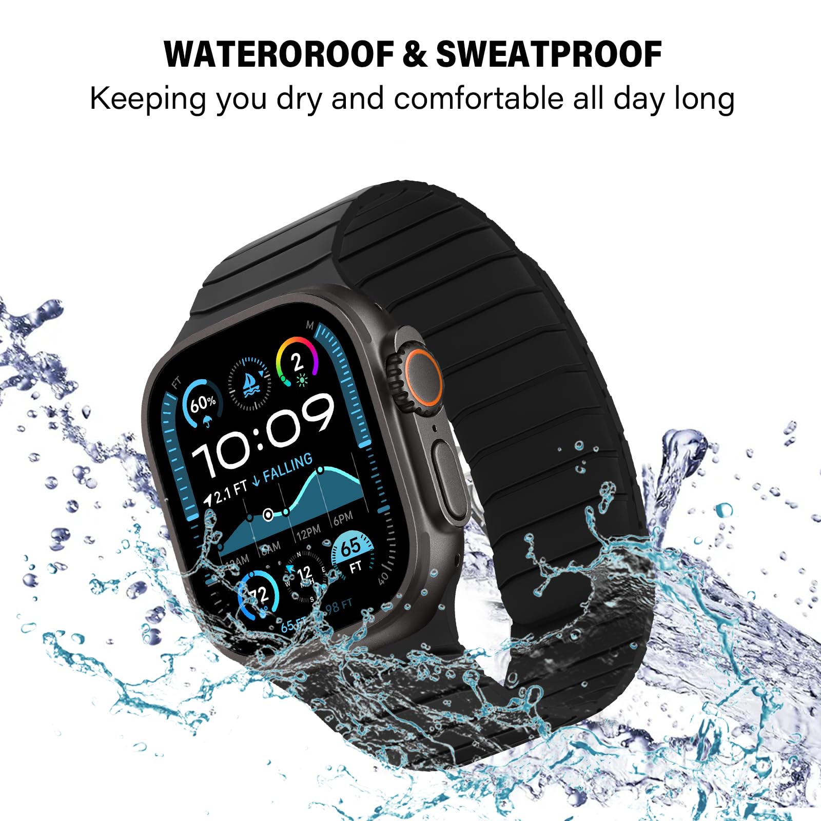 Sixmoat Cinturino Magnetico in Silicone Compatibile con Apple Watch 49mm 46mm 45mm 44mm 42mm per Uomo e Donna, Cinturini Sportivo e Leggero per Ultra SE Series 10 9 8 7 6 5 4 3, Nero