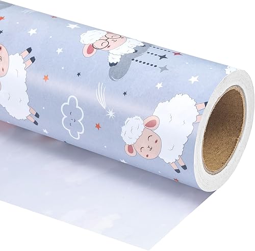 Miniatura 18 de WRAPAHOLIC Papel de regalo reversible para baby shower, mini rollo, 17 pulgadas x 33 pies, diseño de animales grises neutros, baby shower, Baby
