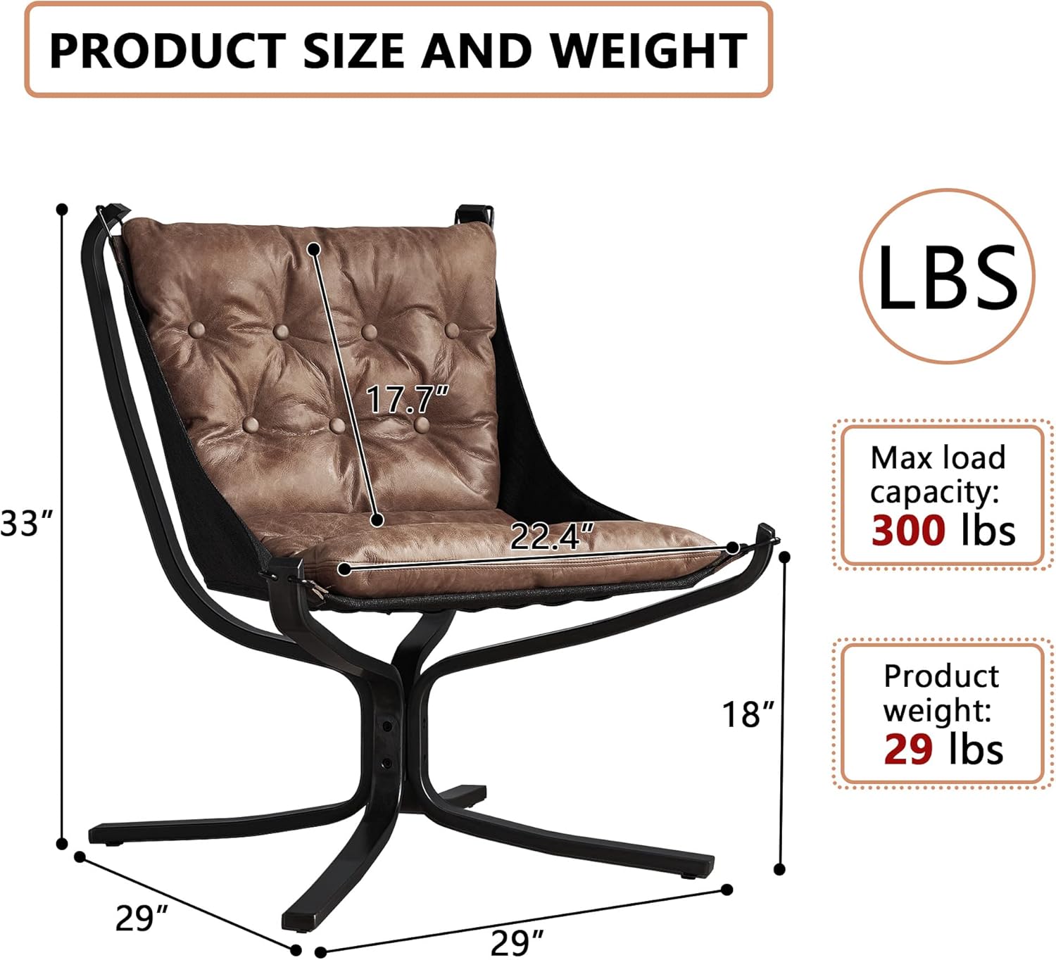 Living Room Chairs, Genuine Leather Butterfly Chair, Handmade Iron Frame Reading Chair, Vintage Chair for Study Room Reading, Bedroom, Living Room, Office