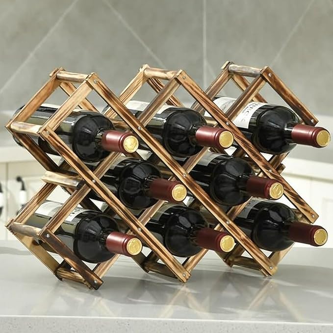 Organizador de vino apilable para mesa, plegable, madera, 10 botellas miniatura 2