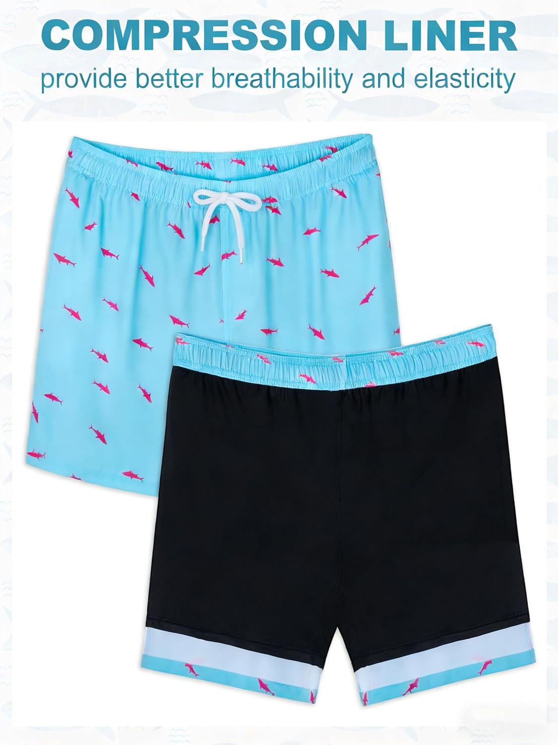 Fasker Mens Swim Trunks with Compression Liner 7" Inseam Quick Dry Bathing Suit Beach Shorts Swimming Trunks with Pockets - Image 3