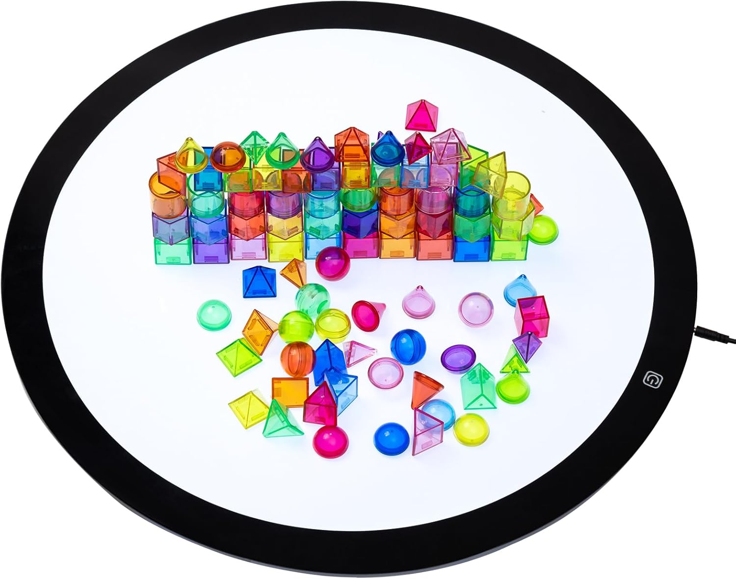 100 Pcs 3D Shapes for Teaching - Geometric Solids for Classroom + Sand Painting Light Box, Light Table for Kids