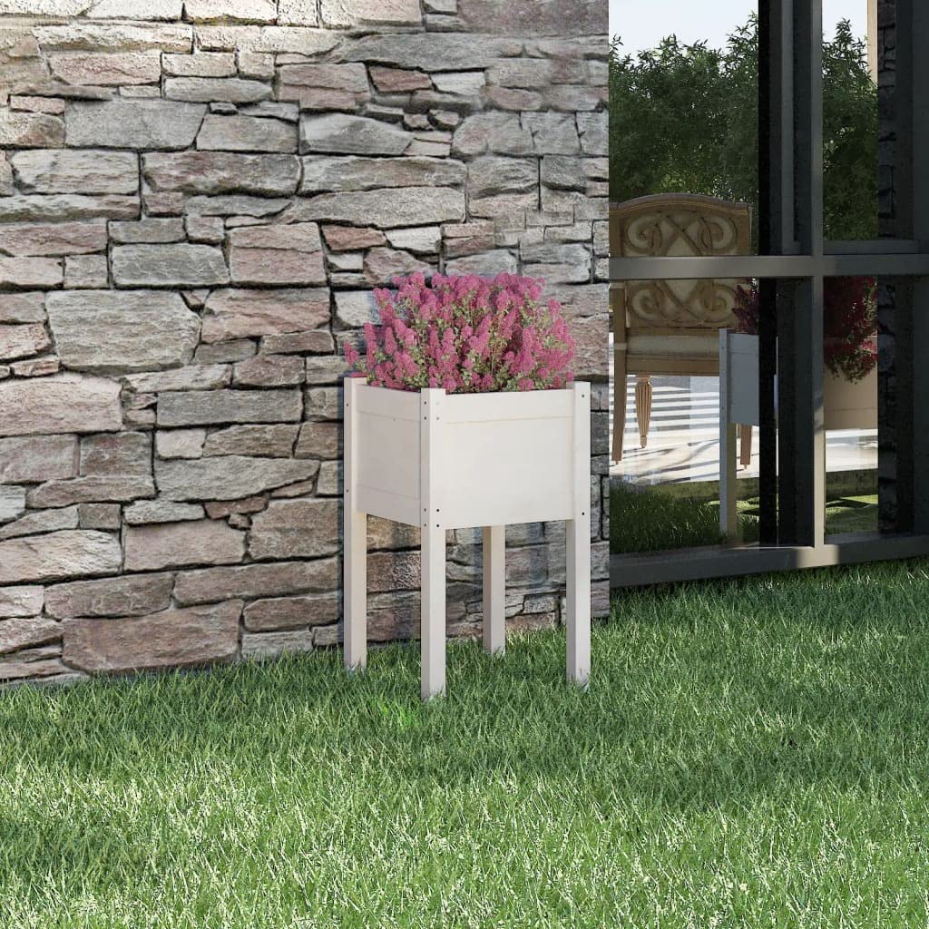 Pflanzkübel Weiß Massivholz Kiefer 40x40x70 cm Hochbeet Garten Kübel mit Drainage für Balkon Terrasse Indoor Outdoor Zimmer Fensterbank Kräuter Blume Topf
