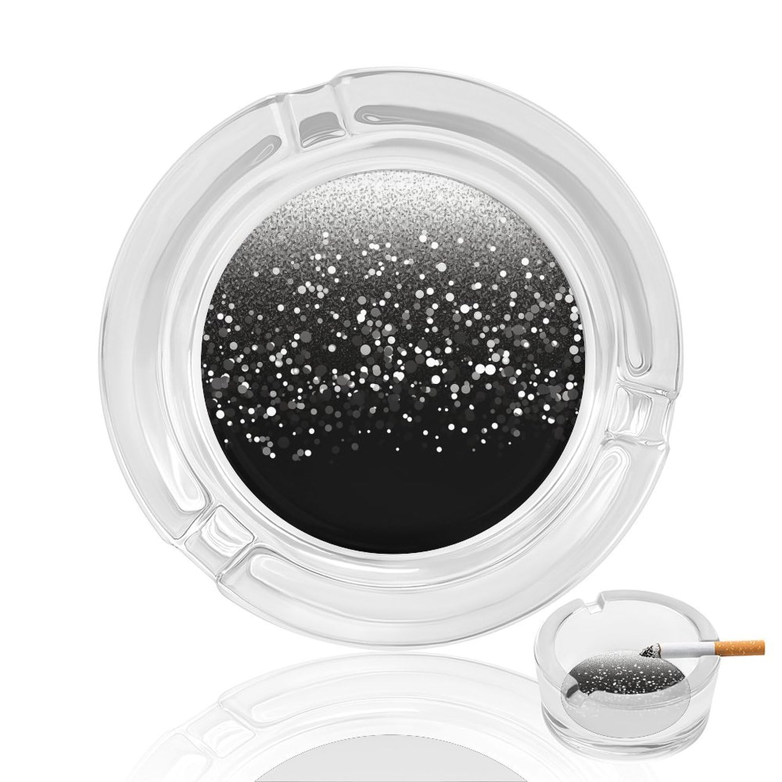 Cendrier en verre noir et blanc pailleté pour la maison et le bureau