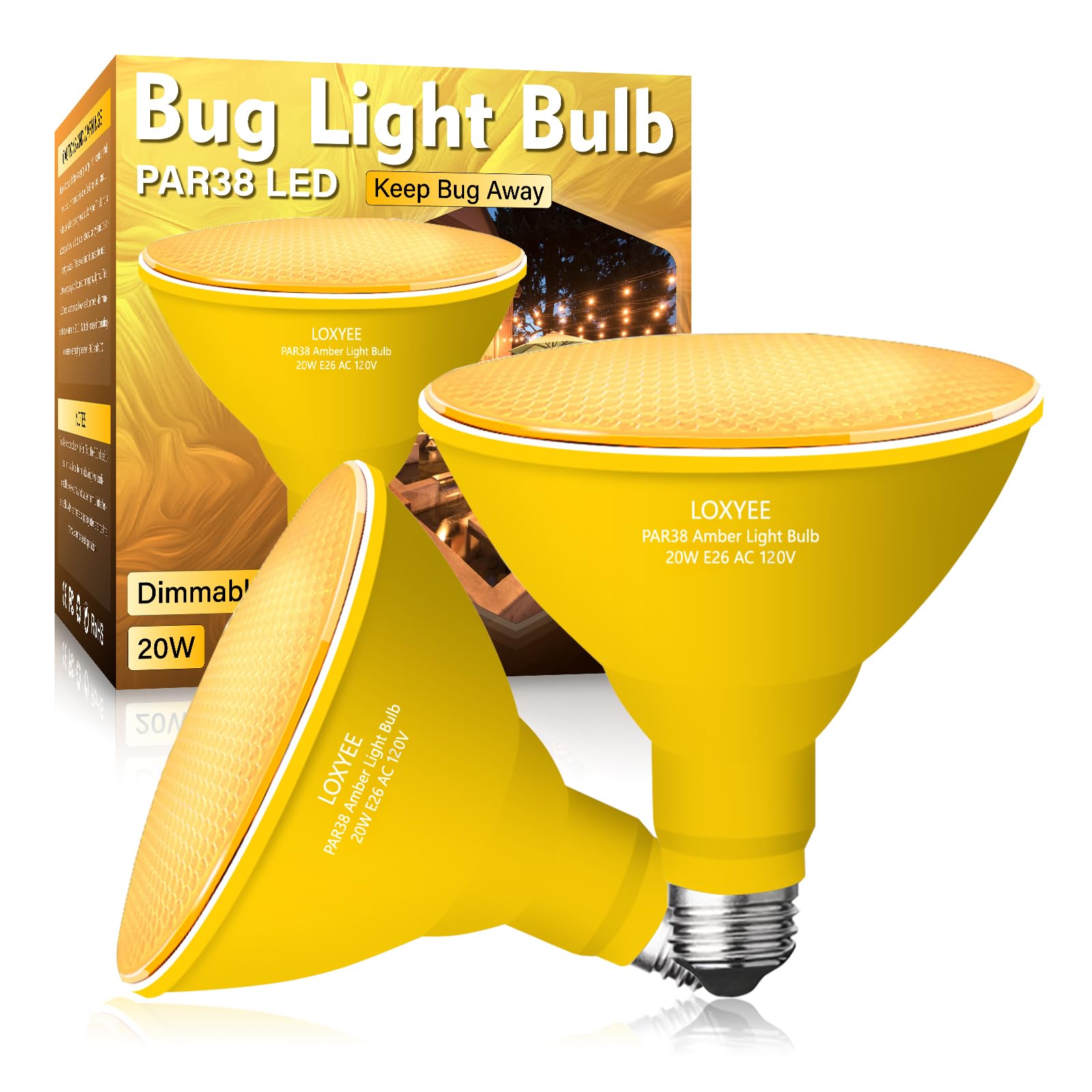 LOXYEE Par38 Amber Yellow LED Bug Light Bulbs Outdoor,20W