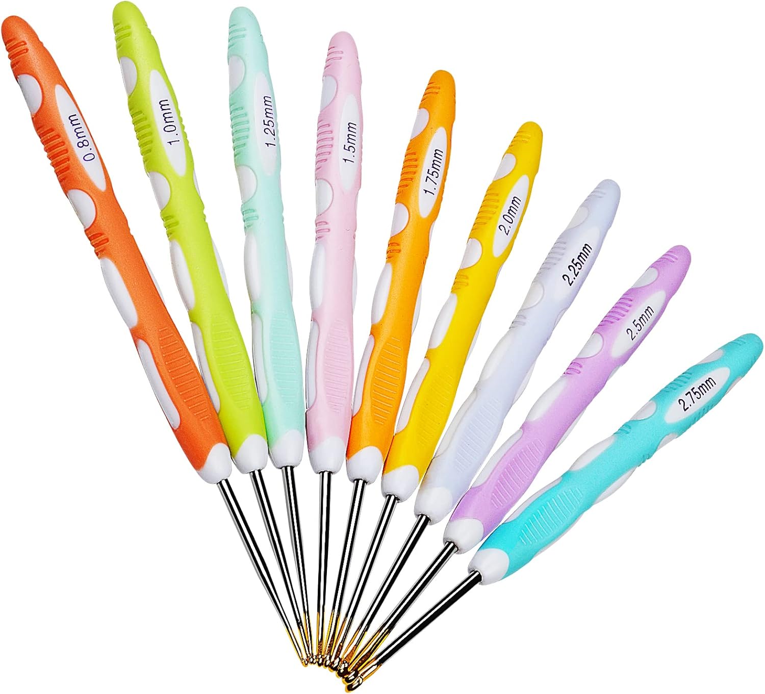 Coopay 9 PCS Small Crochet Hooks Lace Crochet Hooks Ergonomic Soft Grip, 0.8mm2