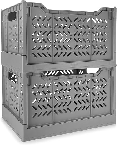 Miniatura 10 de Domiella Paquete de 2 cajas para almacenamiento, cajas de almacenamiento apilables de plástico, plegables para oficina, hogar, cocina, dormitorio