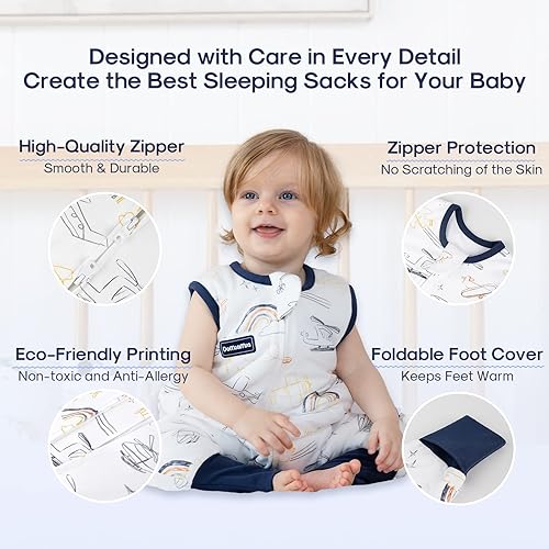 Miniatura 4 de Saco de dormir para niños pequeños de 1.0 tog ultra suave de algodón y rayón hecho de bambú, saco de dormir con pies 2t-3t para caminantes de 24 a