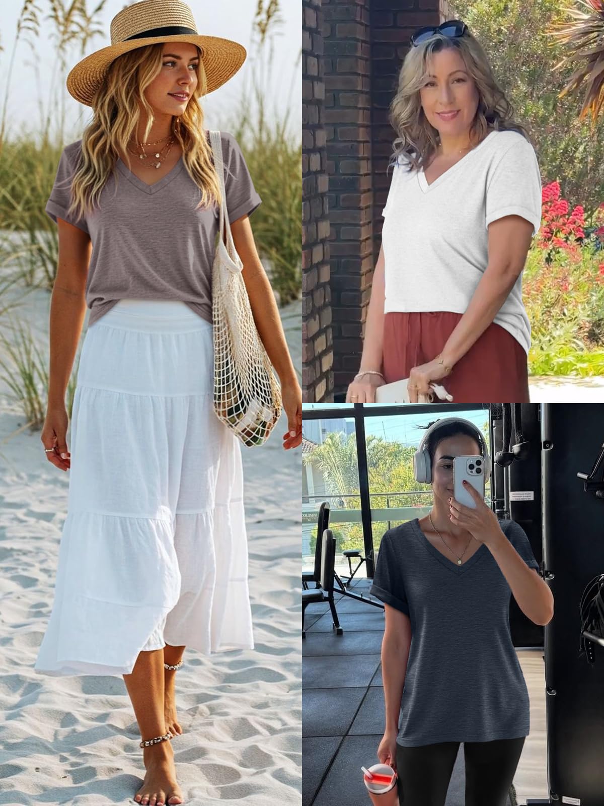 ATHMILE T Shirts Short Sleeve V Neck Tees for Women Fashion Tops Trendy Lightweight Casual Summer Outfits Clothes 2025 Beach