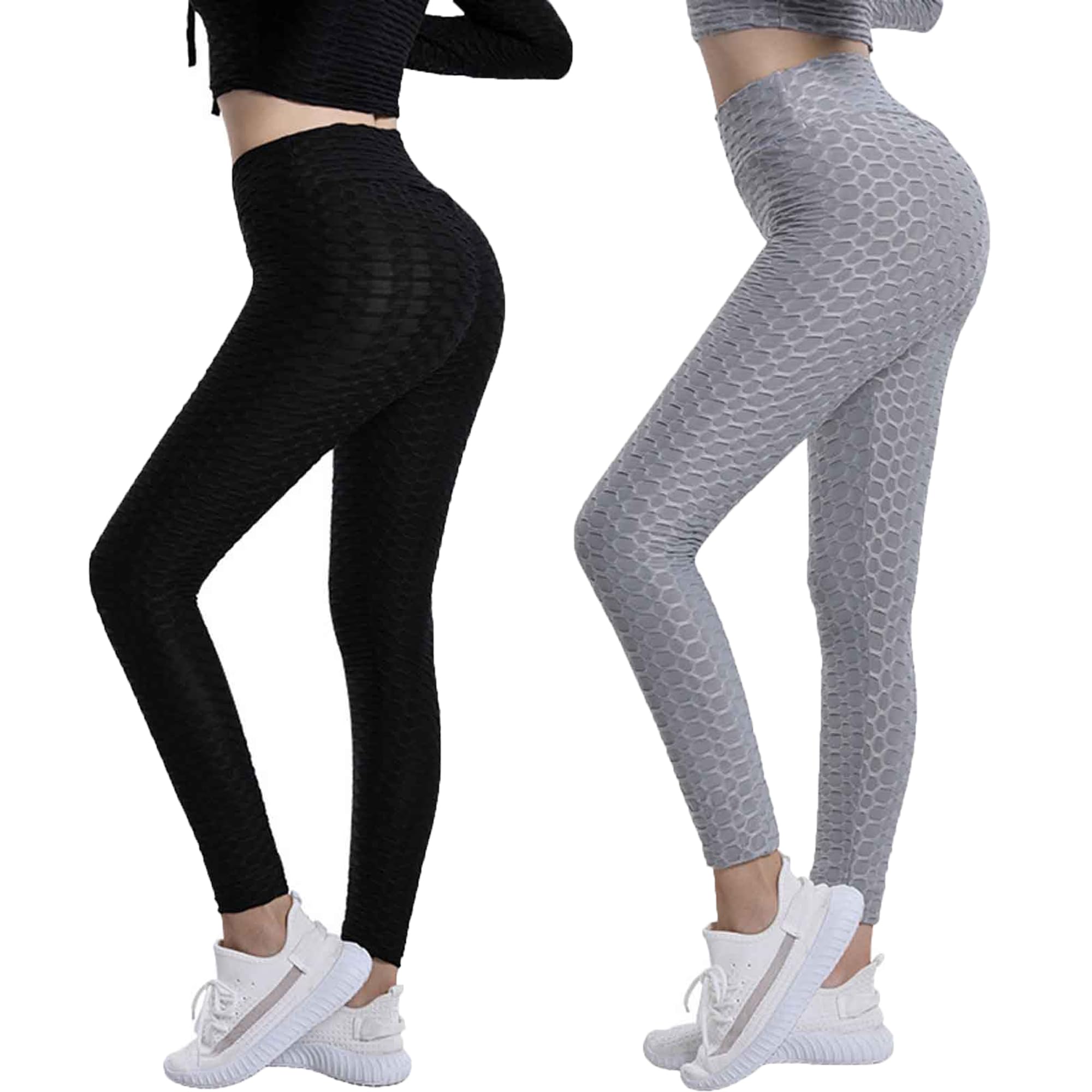 Jamicy 2er Pack Sport Leggings Damen High Waist Sportleggins Frauen Lang Gym Leggings Sporthose Prime Yogahose Fitness Laufhose Streetwear Wanderhose Outdoorhose Warehouse Deal Schwarz Grau XL