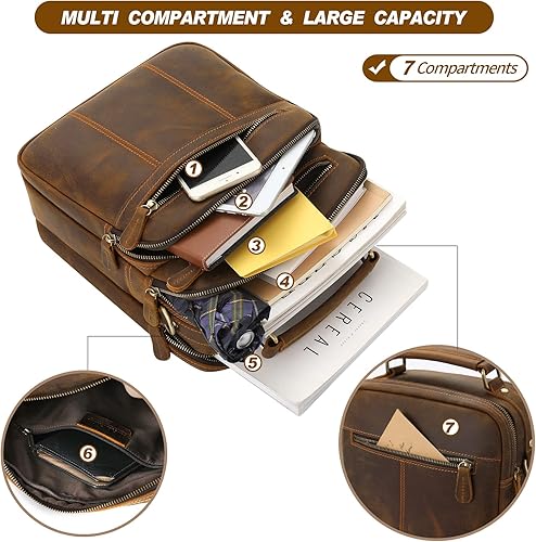 Miniatura 3 de Jack&Chris Bolso Mensajero de Cuero para Hombre, Bolso Bandolera de Hombre para Trabajo y Negocios