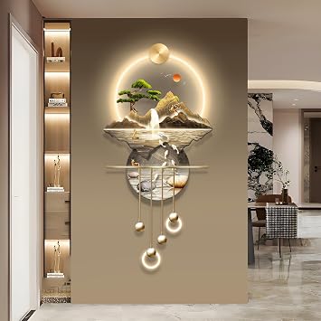 LED Light Decor Wall Art, 3D Art Wall Decor with Light, Decors Walls Sculptures Large 3D Art, Decors Walls Sculptures Lighting Modern, Plug-in Power Supply, Gold F, 23x53IN