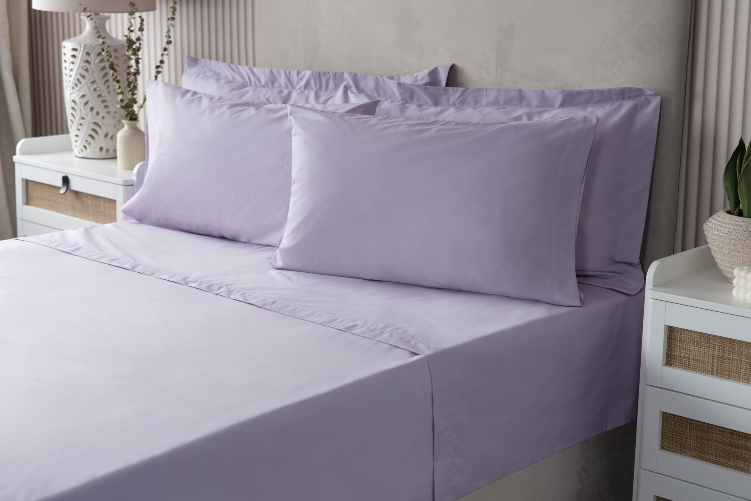 Belledorm Luxury Fitted Bed Sheet With Matching FREE 2 X PILLOW CASE Plain Dyed Poly Cotton Percale Easy Care Bed Sheet Genuine 50% cotton 50% polyester (Single, Heather)