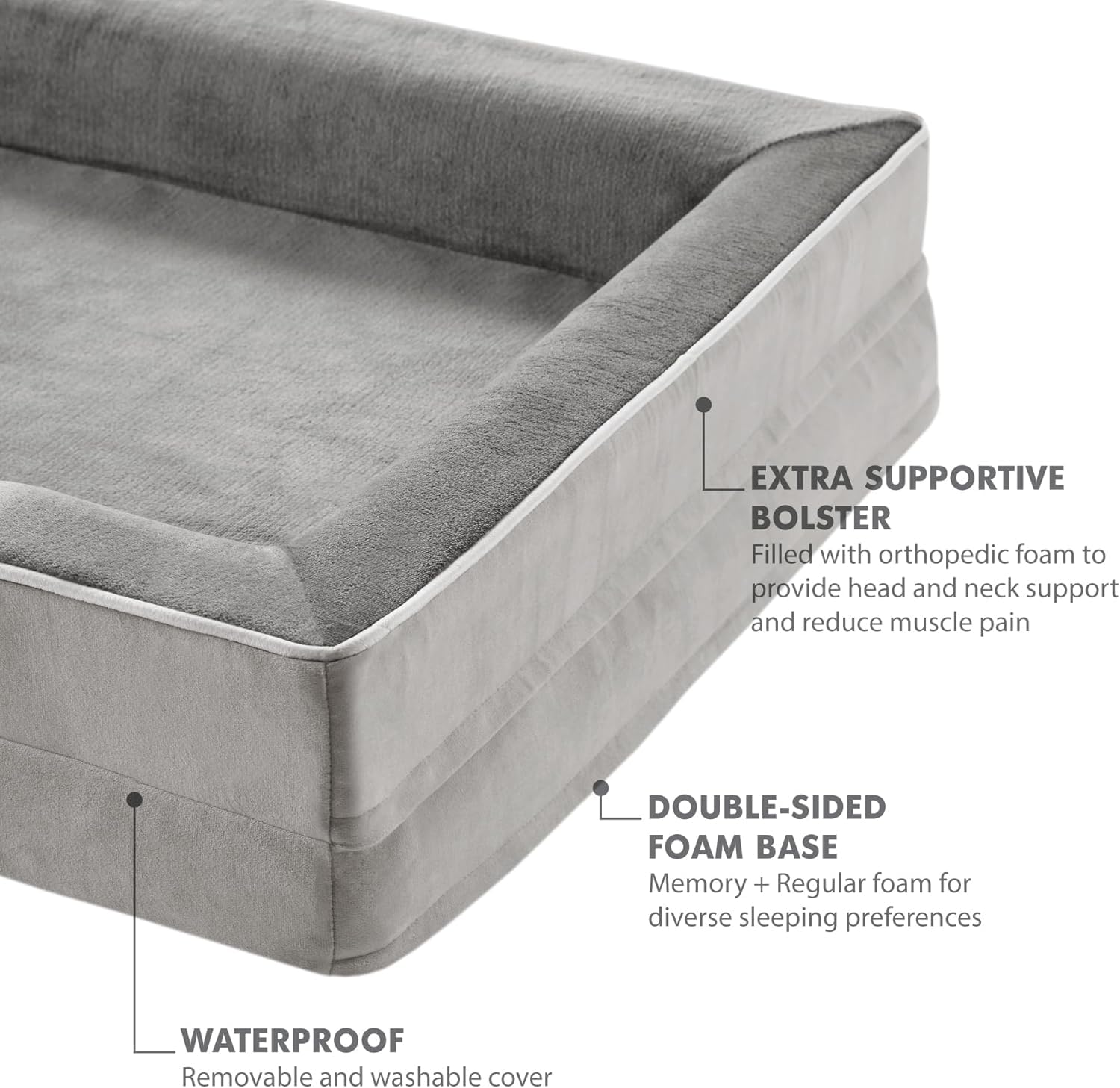Friends Forever Letto ortopedico per cani, letto per cani con memory foam e fodera rimovibile e lavabile, grigio Ally, 28 x 23 x 6,5 cm