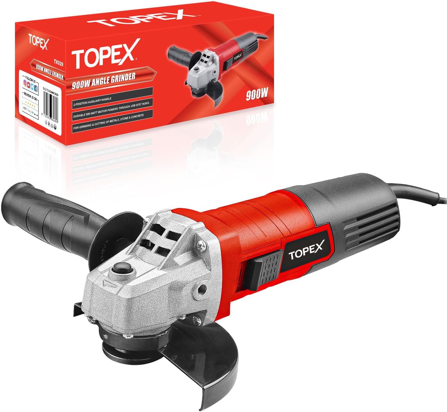 Heavy Duty TOPEX 900W 125mm 5” Angle Grinder Tool with Side Handle Protection Switch Safety Guard