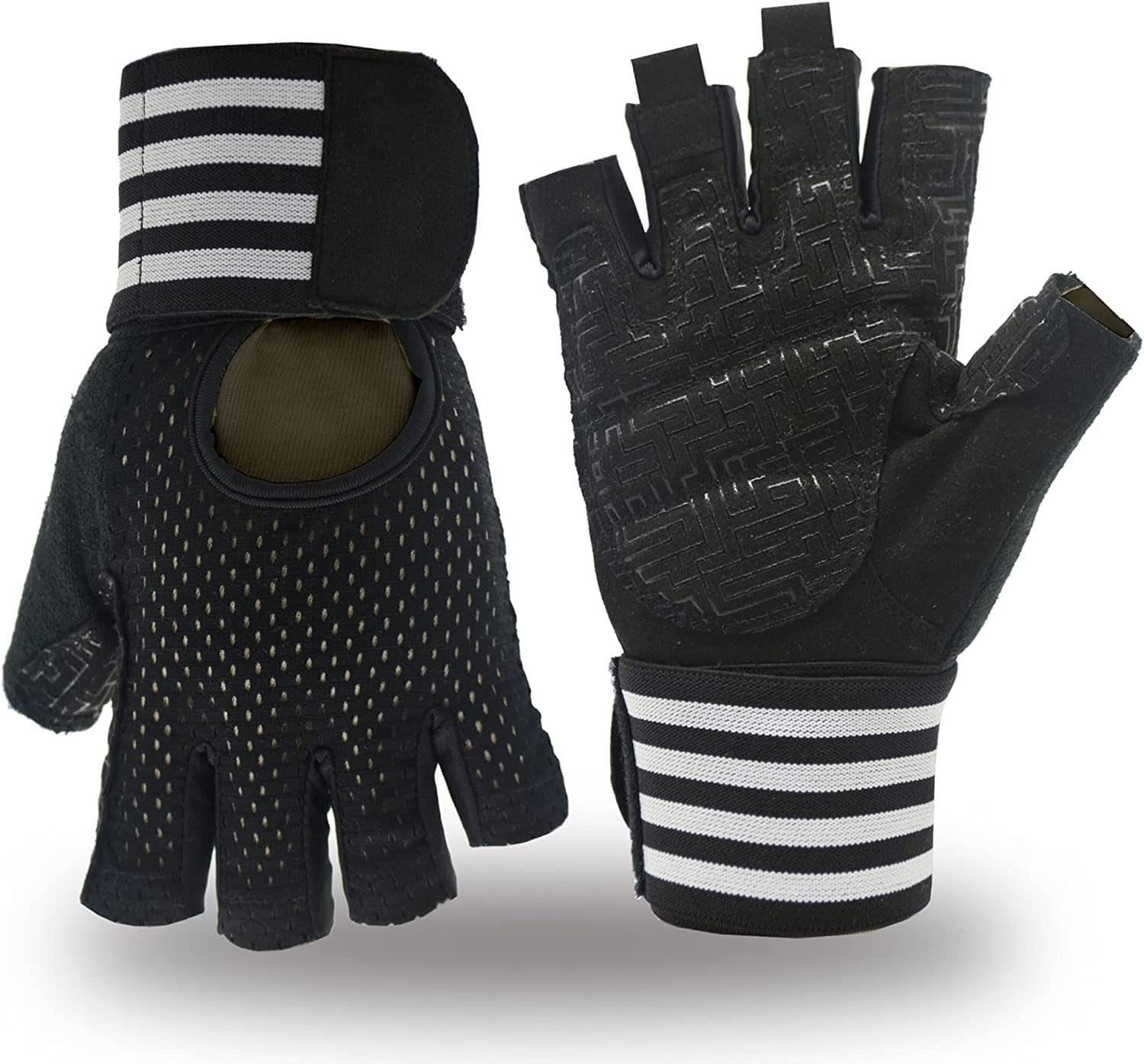 Guantes de Gimnasio con protección Completa para la Palma, Guantes de Entrenamiento físico, Guantes Antideslizantes para Levantamiento de Pesas, Guantes Multideporte, Negro, S