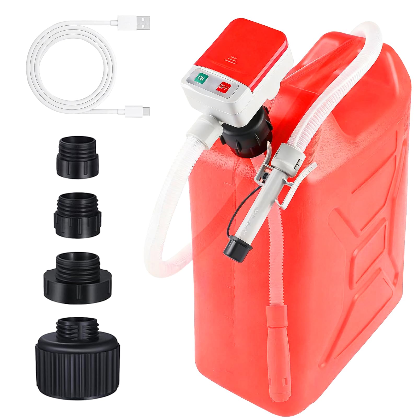 Pompa di Trasferimento del Carburante con Sensore Auto-Stop, Pompa Elettronica con 4 Adattatori per Serbatoio di Diverse Dimensioni, Pompa di Trasferimento Elettronica con Tubo da 1,34 M