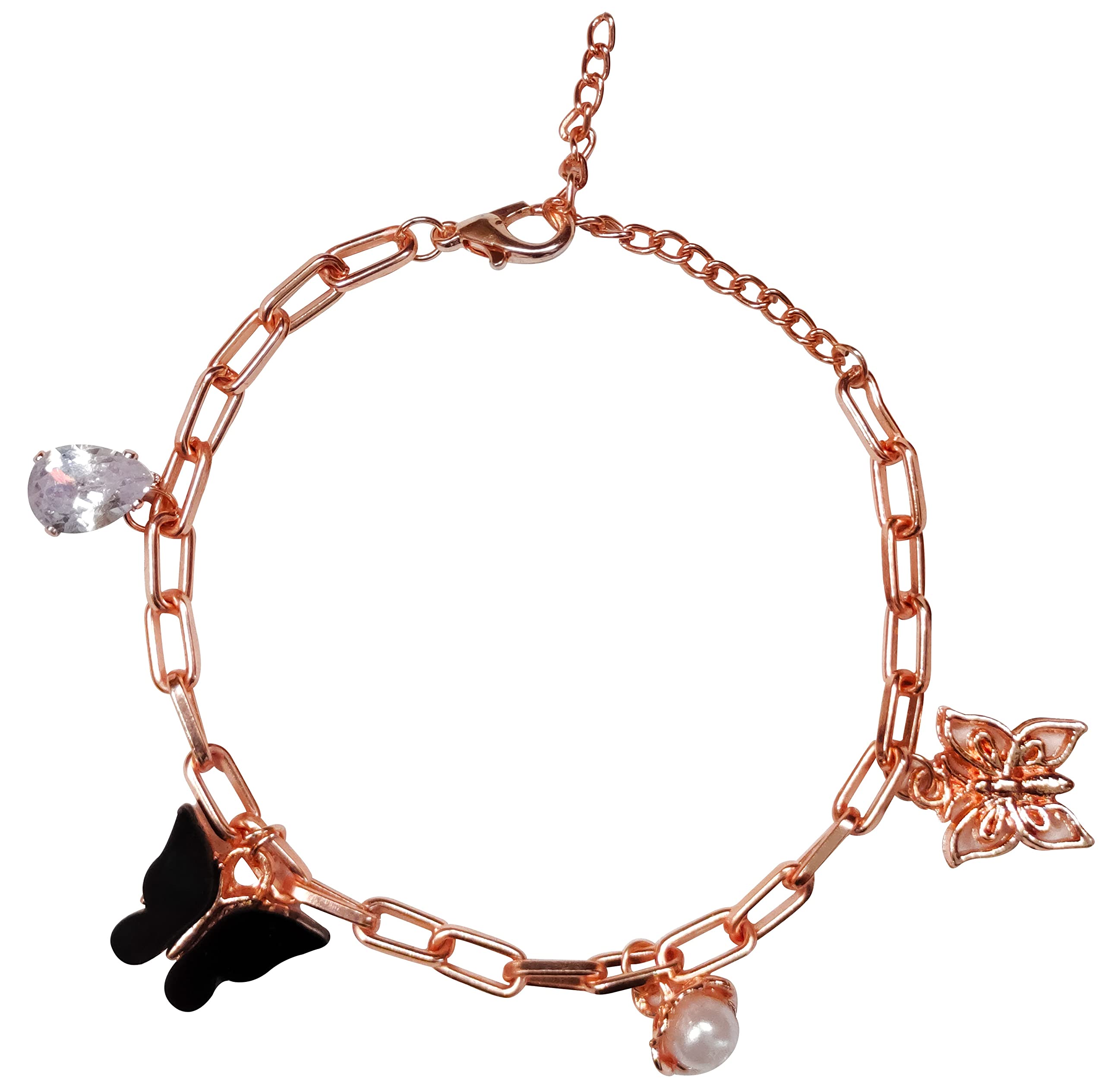 ANNA CREATIONS Stylish Rose Gold Plated chain Butterfly Bracelet With Adjustable Chain for Women Girls (B0BJ95TTJ3) Amazon Price History, Amazon Price Tracker