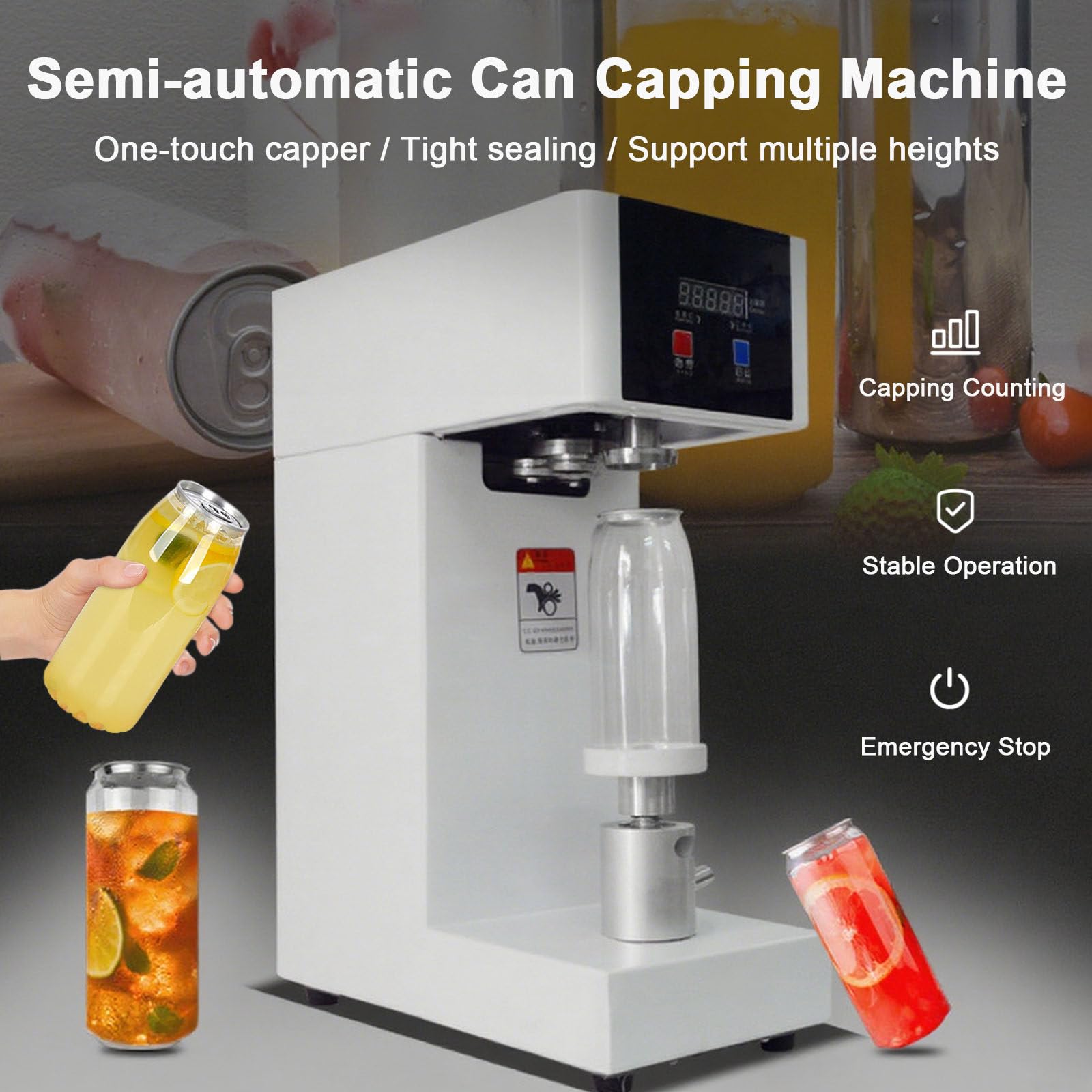Sellador automático de latas, máquina de sellado comercial de latas de refrescos y cerveza con pantalla LED y altura ajustable para cafeterías, bares y tiendas de bebidas