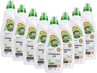 Dishwasher Detergent Gel, Plant-Based Dishwashing Liquid, Non-Toxic, Hypoallergenic, EcoCert Certified, Vegan, Streak-Free Clean, 45 Washes, 33.8 fl oz (1000 ml) - 8 Pack