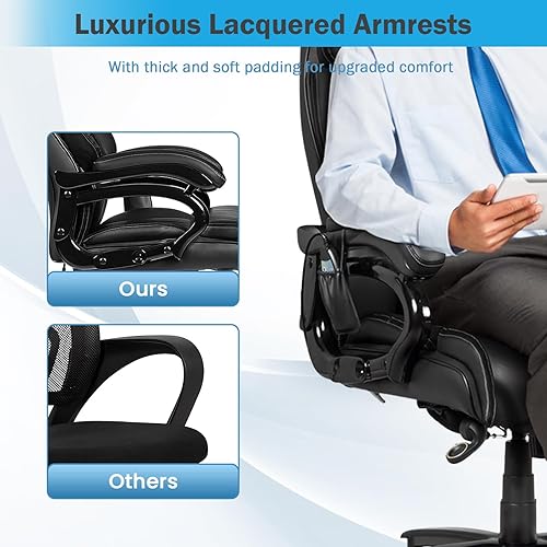 Miniatura 7 de POWERSTONE Silla de oficina grande y alta de 500 libras, sillas de oficina ergonómicas de alta resistencia, respaldo alto, acolchado grueso, silla