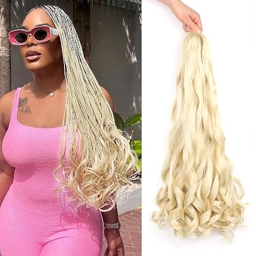 Miniatura 284 de Cabello rizado francés trenzado de 20 pulgadas, color 4, cabello rizado preestirado, 8 paquetes de trenzas de ganchillo para trenzas de caja