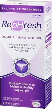 RepHresh Odor Eliminating Vaginal Gel, Fragrance Free, Balances Vaginal pH, Odor Control Up to 3 Days, 4 Pre-Filled Applicators