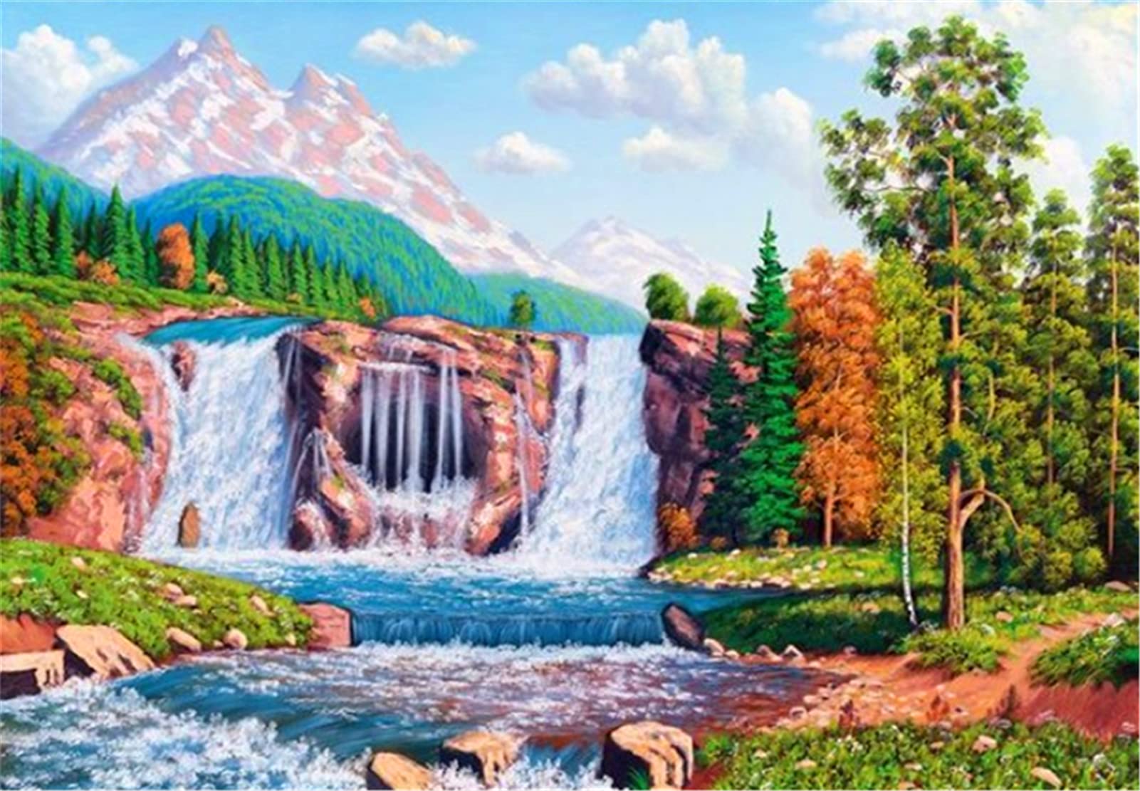 YEESAM ART Malen Nach Zahlen Set 'Wasserfall' 40x50 Cm - Mit Rahmen, Inkl. Acrylfarben & Pinsel