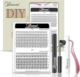 Missicee DIY Eyelash Extension Kit at Home, DIY Lash Extension Kit 240 Pcs 10D/20D 8-12mm Lash Clusters Reusable 3D Effect Individual Lashes With Lash Bond and Seal, Tweezers for Lash Extension