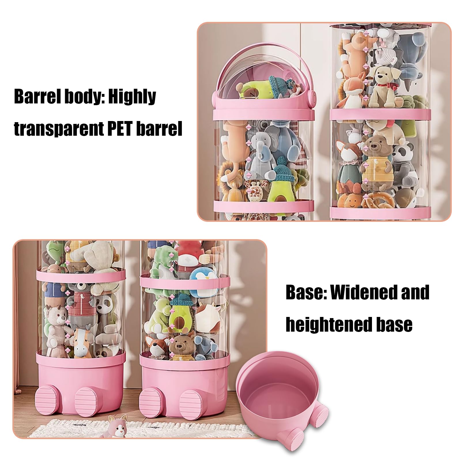 Almacenamiento de juguetes, Tubo organizador for peluches, tubo vertical for guardar, cubo de exhibición for(Pink,130 * 28cm)
