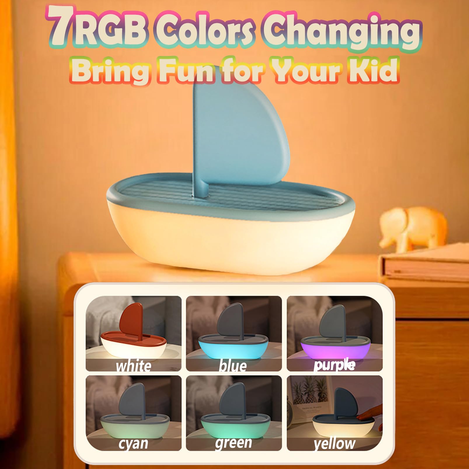 ipalmay Cute Musical Sailing Night Light, USB Rechargeable with Timer, Children's Room Fun Decoration Light - Image 3