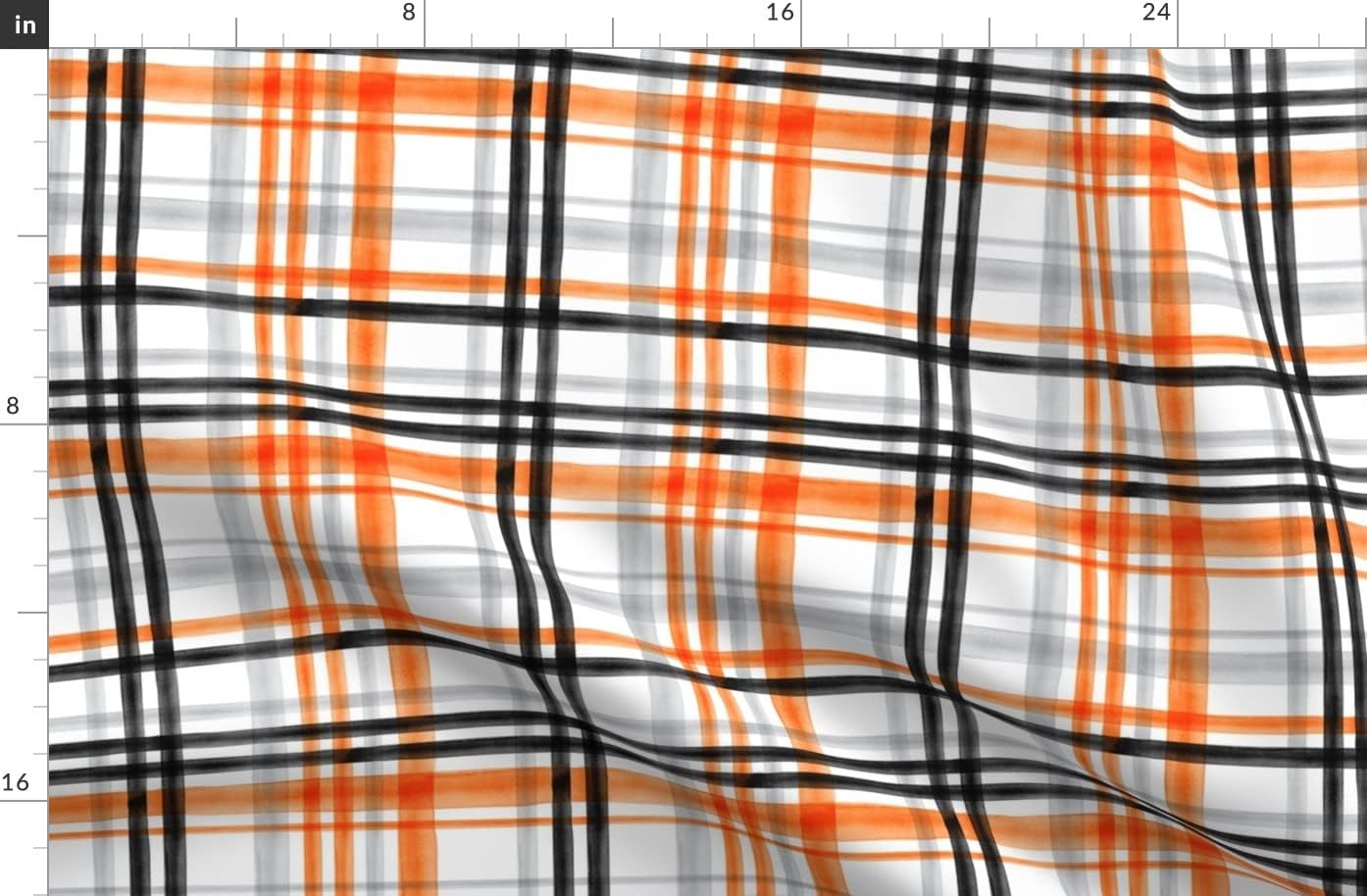 Spoonflower Fabric - Plaid Halloween Orange Black Watercolor Grey Printed on Organic Cotton Sateen Fabric by The Yard - Sewing Quilting Apparel Home Decor