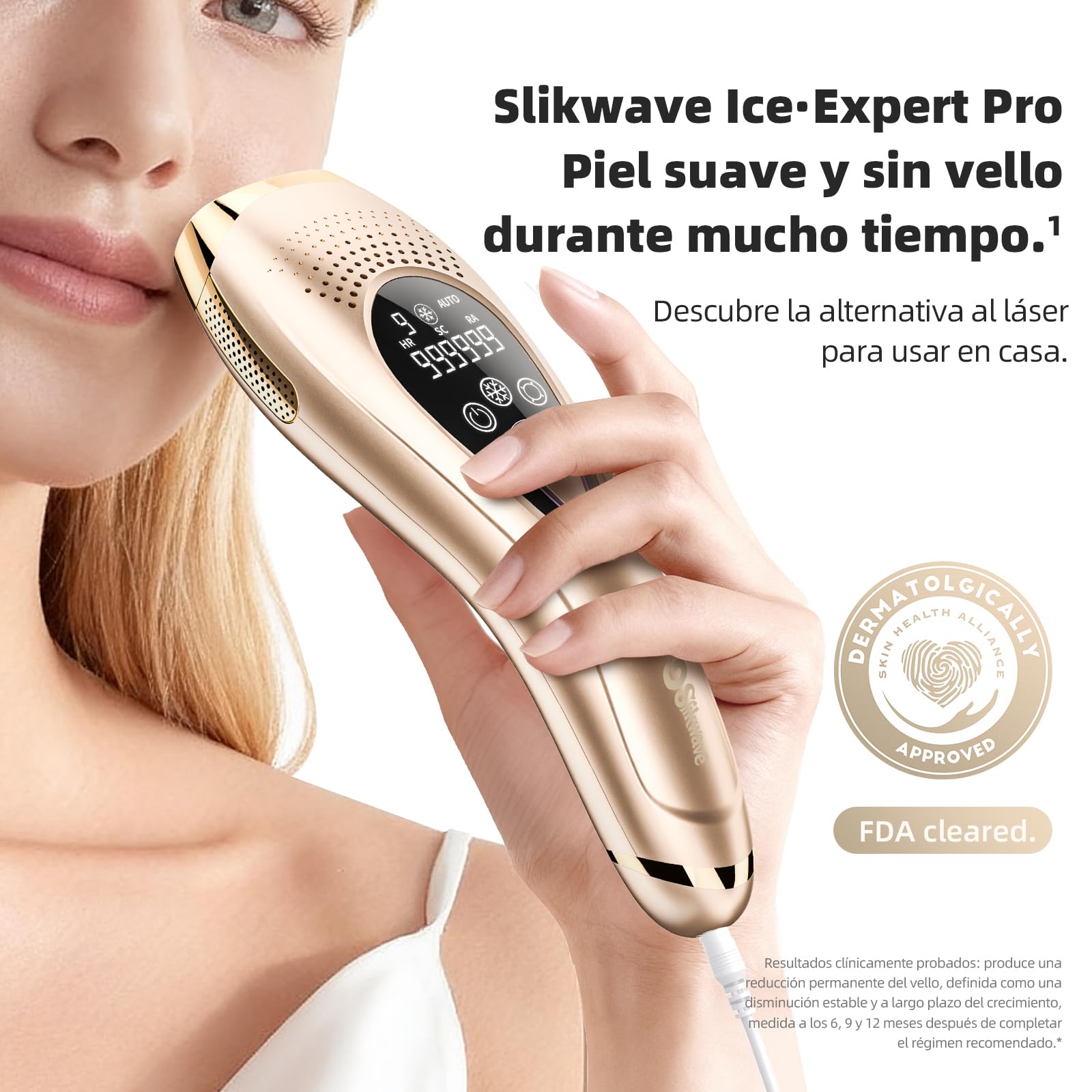 Epilatore Luce Pulsata 9 Livelli Con 6 Accessori, Epilatore Laser Peli Donna/Uomo Con Modalità Manuale E Automatica, Sensore Di Contatto, Funzione Ice Cool per,oro