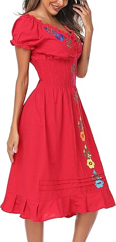 Miniatura 6 de YZXDORWJ Vestido casual bordado mexicano para mujer, cuello en V, mangas cortas