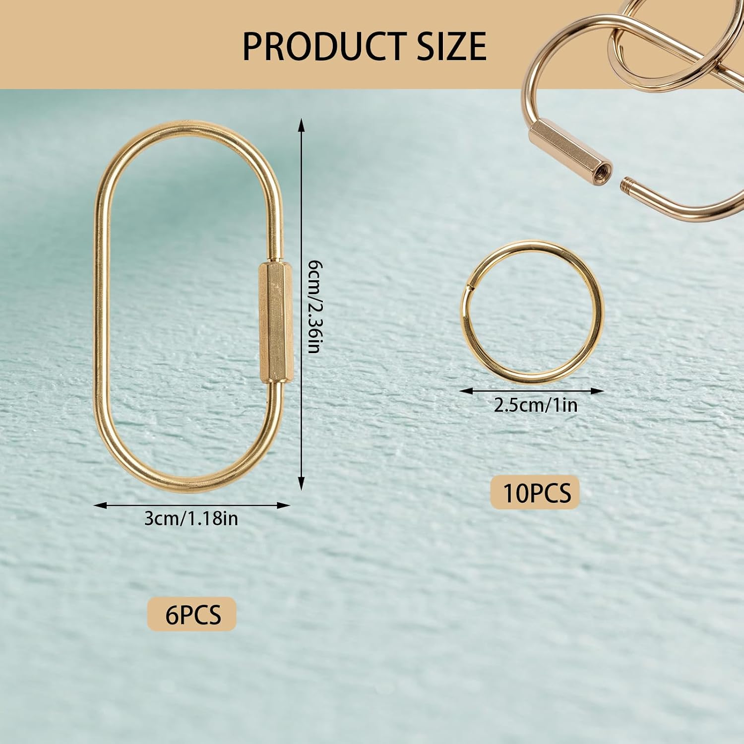 Carabiner, Solid Brass Key Ring Oval Carabiner Keychain image 2