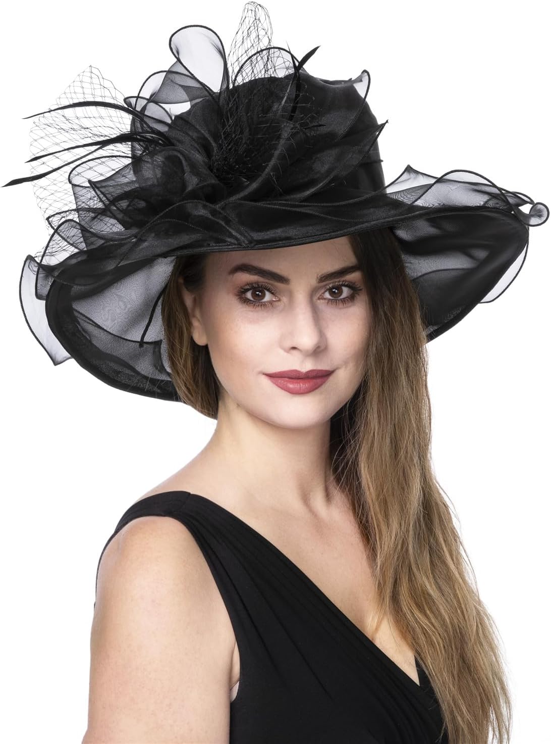 Haojing Women's Organza Church British Fascinator Bridal Tea Party Wedding Hat Summer Ruffles Cap