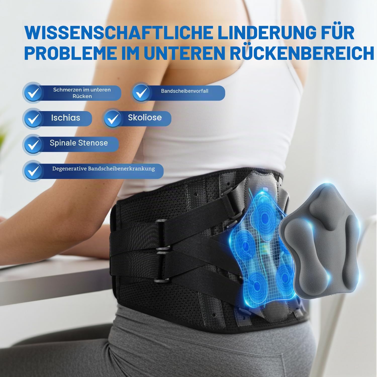 Fitomo Rückenstützgürtel, Rückenbandage mit 3D Lendenpolster aus Carbonfaser, Lendenwirbelstütze für unteren Rücken, Atmungsaktive Rückengurt für Arbeit & Sports, XL